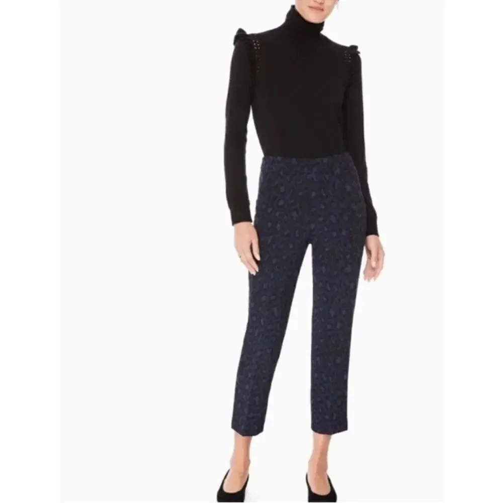 kate spade 16 Wild Ones Navy Blue Black Leopard Print Ankle Cropped Slacks